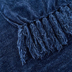 Chenille Throw Blanket for Couch with Tassels,60"X80" Soft Cozy Lightweight Knitted Boho Decorative Blankets for Bed and Sofa,Navy Blue