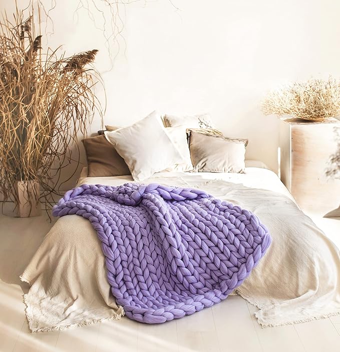 Boho Throw Blanket Green - Chunky Knit Blanket, Full Size Blanket for Adult, Handmadel Blanket for Bed Decor, Crochet Blanket, Gift for Women Birthday (Hunter Green, 54"x75")