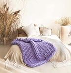 Chunky Knit Blanket, Boho Throw Blanket for Couch, Throw Blanket Knit Bed Scarf, Knitted Blanket, Supernatural Blanket, Wool Blanket for Home Decor or Gifts (Lavender, 54"x75")