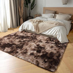 Amdrebio Tie-Dyed Brown Rugs for Bedroom Living Room, 5x7 Fluffy Shaggy Plush Area Rugs for Kids Room Decor Aesthetic, Fuzzy Furry Floor Thick Carpet for Classroom Playroom Preppy Dorm Baby Nursery