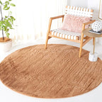 SAFAVIEH Washable Rug Faux Rabbit Fur Shag Collection - 6' Round, Brown, Slip Resistant & Easy Cleaning, Ideal for Living Room, Bedroom, Kids Playroom, Nursery, Dining Space (FRF976T)