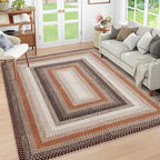 RUGSREAL Machine Washable Area Rug 6x9 Braided Rug for Living Room Modern Braid Printed Large Bedroom Rug Non Slip Dining Room Throw Rug Farmhouse Accent Carpet for Home Decor, Brown/Rust
