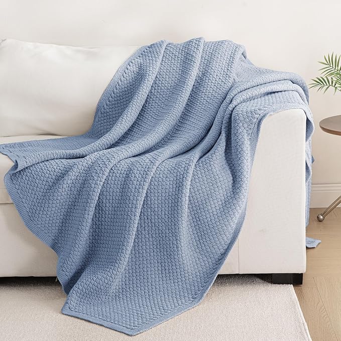 Whale Flotilla Chunky Knit Throw Blanket for Couch and Bed, Grey Blue Decorative Cozy Fleece Blanket, Reversible Soft Fuzzy Woven Throws, 60x80 Inch