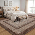 RUGSREAL Large Bedroom Rug 6x9 Machine Washable Area Rug Braided Print Boho Accent Carpet Throw Floor Cover Farmhouse Rustic Rug Geometric Bordered Braided Carpet for Living Room Home Office, Brown