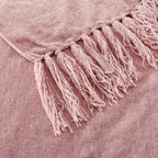 Chenille Throw Blanket for Couch with Tassels,60"X80" Soft Cozy Lightweight Knitted Boho Decorative Blankets for Bed and Sofa,Pink