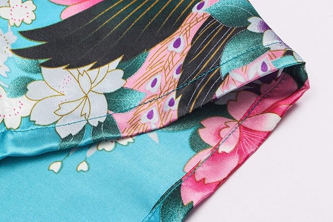 Women's Short Kimono Robes Bride and Bridesmaid Satin Floral Bathrobe Peacock Sleepwear Dressing Gown for Wedding Party