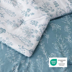 Bedsure Queen Comforter Set - Mineral Blue Bed Set, 3 Pieces Cute Floral Bedding, 1 Soft Reversible Botanical Flowers Comforter and 2 Pillow Shams