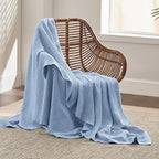 Bedsure Gentlesoft 100% Cotton Throw Blanket for Couch 50x70 inches - Cooling Breathable and Soft for Spring Summer, Waffle Weave Throw Blanket for Office, Sky Blue