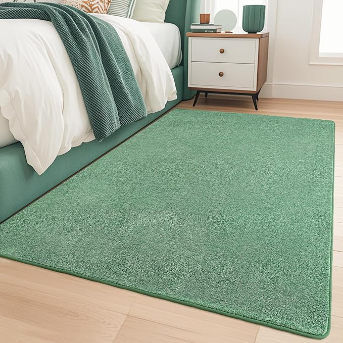 Keeko Soft Rugs for Bedroom, 3x5 Living Room Area Rug Washable Memory Foam Small Entryway Throw Rugs Low Pile Minimalist Non Slip Bedside Rug Carpet for Kids Nursery Dorm Room Decor Green
