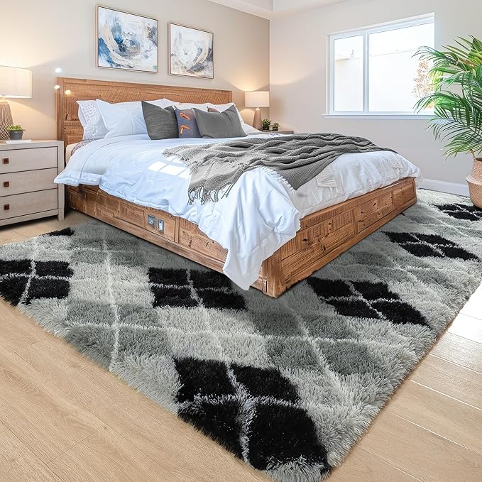 Noahas Large Fluffy 5x8 Area Rugs for Living Room Bedroom,Fuzzy Black and Grey Thick Shag Throw Rug,Big Soft Shaggy Bedside Non-Slip Plush Dorm Nursery Kids Carpet