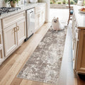 2x7 Washable Kitchen Runner Rug – Non-Slip Soft Carpet for Bathroom Hallway Hall Bedroom – Modern Abstract Neutral Low-Pile Thin Indoor Area Rug with Rubber Backing (Brown Beige,2x7)
