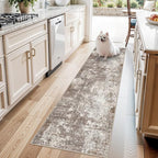 2x7 Washable Kitchen Runner Rug – Non-Slip Soft Carpet for Bathroom Hallway Hall Bedroom – Modern Abstract Neutral Low-Pile Thin Indoor Area Rug with Rubber Backing (Brown Beige,2x7)