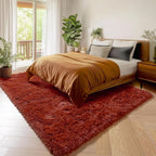 Amdrebio Terracotta Rust Large Area Rug 8x10 for Living Room Bedroom, Fluffy Fuzzy Shaggy Furry Rugs for Kids Room Decor Aesthetic, Big Cute Plush Shag Rustic Carpet for Classroom Playroom Nursery