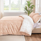 Love's cabin Pink Full Size Comforter Set - Full Comforter Set, 3 Pieces Cute Floral Bedding Sets for All Seasons,1 Soft Reversible Botanical Flowers Comforter and 2 Pillow Shams