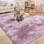 OLANLY Area Rugs for Living Room Bedroom, Machine Washable 4x5.9 Feet Soft Fluffy Shaggy Bedside Rug, Indoor Floor Carpet for Kids Girls and Boys, Dorms, Home Decor Aesthetic, Dusty Pink Tie-dye