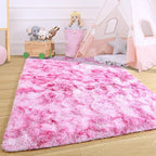 Noahas 4x6 Fluffy Kids Rugs for Room,Soft Pink Tie-Dyed Rainbow Rug for Girls Bedroom,Soft Colorful Playroom Shag Nursery Carpets Room Decor