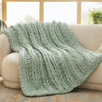 Bedsure Chunky Knit Throw Blanket for Couch - 100% Hand Knitted, 5.06 lbs GentleSoft Blanket with Giant Chenille Yarn for Bed Living Room Home Decor, Thick and Cozy, Sage Green, 50x60 Inches