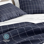 Bare Home Bedding Duvet Cover Extra Long Size - Premium 1800 Super Soft Collection - Lightweight - Soft Textured Bedding (Twin/Twin XL, Grid - Midnight Blue/White)
