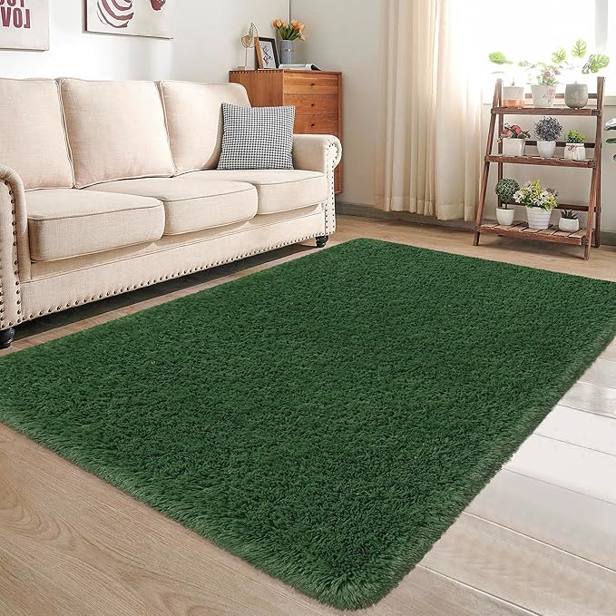 Fluffy Rugs for Bedroom Girls 4x6 Green Shaggy Rug for Living Room Modern Indoor Washable Plush Fuzzy Kids Carpet for Nursery Teen Room Dorm Office