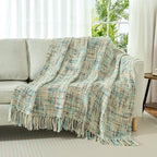 Multi-Color Blue Grey Cable Woven Throw Blanket for Couch,50"X60" Boho Style Textured Blankets for Home Decor,Super Soft Warm Cozy Chunky Blanket with Decorative Tassels for Bed