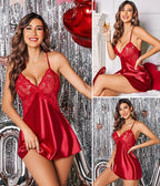 Avidlove Women Lingerie V Neck Sexy Nightwear Satin Sleepwear Lace Chemise Mini Babydoll Nightgown