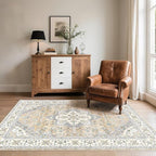 CRYPTOLITE Vintage Area Rug 5x7 Rugs, Machine Washable Rug Non-Slip Low Pile Rug for Living Room, Bedroom, Farmhouse, Dining Room, Beige