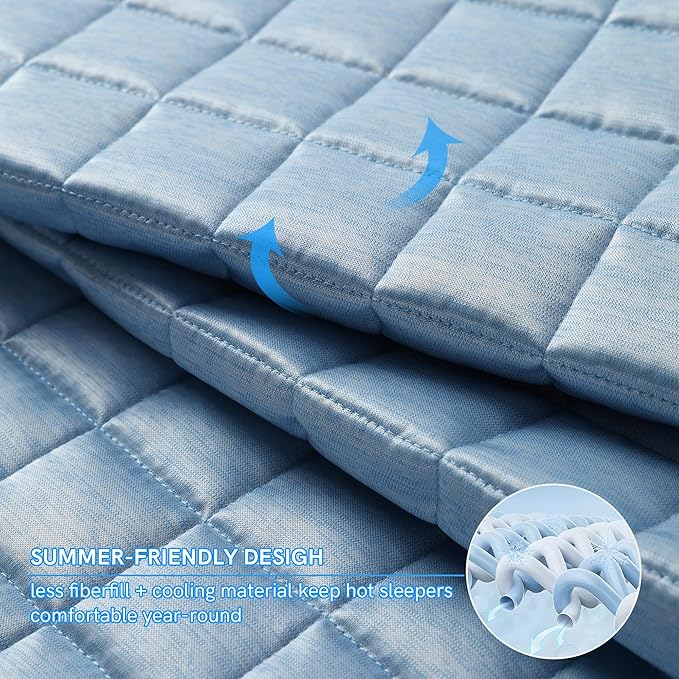 YnM Cooling Weighted Blanket for Adults, 20lbs Heavy Bed Throw Comforter with 100% PE Fabric, Ideal for Hot Sleepers or Summer Days(60x80 Inches for Queen/King Bed, 20 Pounds, Blue)