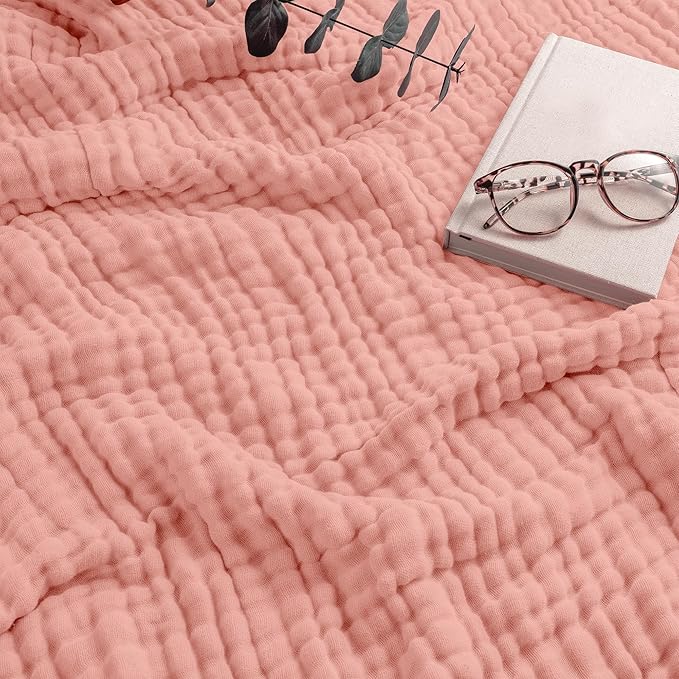 Comfy Cubs Muslin Blanket for Adults Twin 90" x 66" - 6 Layer Soft, Breathable & Lightweight Muslin Adult Blanket - Machine Washable & Designed in The US Bedding for All Seasons - Bold Blush