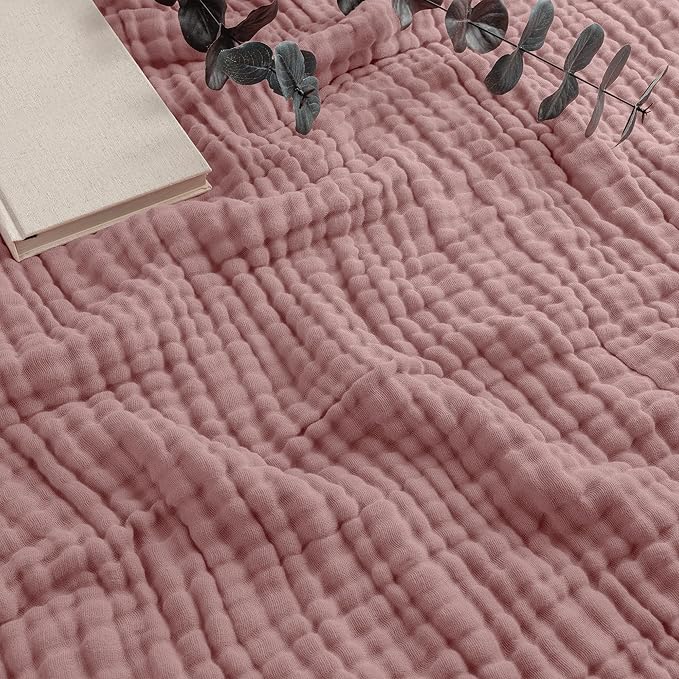 Comfy Cubs Muslin Blanket for Adults Queen 90" x 90" - 6 Layer Soft, Breathable & Lightweight Muslin Adult Blanket - Machine Washable & Designed in The US Bedding for All Seasons - Mauve
