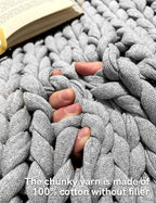 YnM 100% Cotton Weighted Blanket, Handmade Chunky Knitted Throw, No fillers Design, Soft and Breathable, Machine Washable Bed Blanket for Sleep or Home Decor (Lighte Grey, 48x72 Inch, 20lbs)