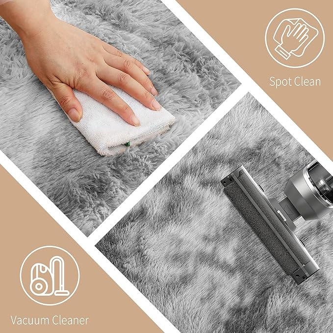 8x10 Area Rug Fluffy Shaggy Ultra Soft Faux Fur Non-Slip Machine Washable Carpet for Bedroom, Living Room, Nursery & Dorm Cozy Home Decor