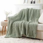 Battilo Chunky Knit Blanket Throw，Sage Throw Blanket for Couch, Thick Warm Soft Cozy Knitted Chenille Throw Blanket for Sofa, Bed, Living Room, 50"x60"