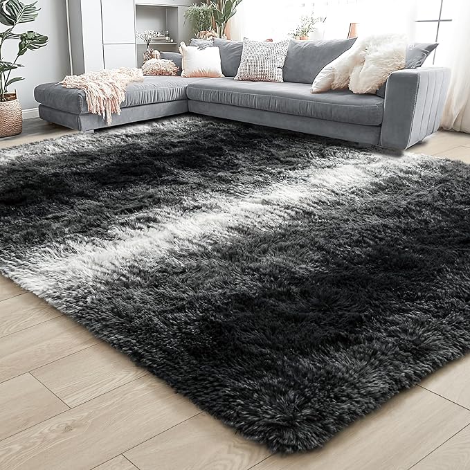 Noahas Large Fluffy 8x10 Area Rugs for Living Room Bedroom,Black and White Thick Shag Throw Rug,Big Soft Shaggy Bedside Non-Slip Plush Dorm Nursery Kids Carpet