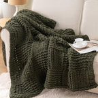 Bunnikins & Clover Olive Green Throw Blanket for Couch, Chunky Knit Blanket Throw with Chenille Yarn for Bed Living Room Home Decor, 50"x60"