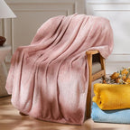 NEWCOSPLAY Super Soft Throw Blanket Premium Silky Flannel Fleece Leaves Pattern Lightweight Blanket All Season Use (Dusty Pink, Throw(40"x50"))