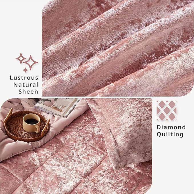 Intelligent Design Felicia Luxe Comforter Velvet Lush Double Sided Diamond Quilting, Modern All Season Bedding Set with Matching Sham, Decorative Pillow, Full/Queen(90"x90"), Blush 4 Piece