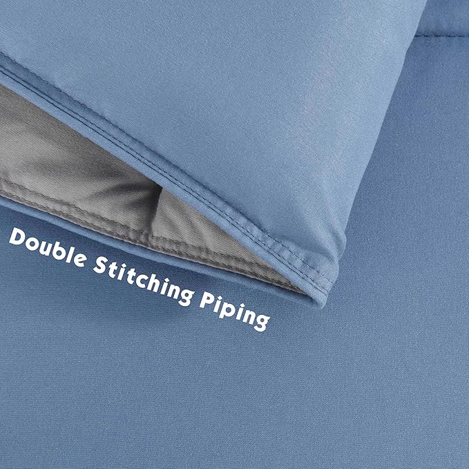 HIG 3pc Dusty Blue Full Size Comforter Set - All Season Reversible Down Alternative Comforter with Two Shams - Quilted Duvet Insert with Corner Tabs - Box Stitched Blanket - Breathable, Soft, Fluffy