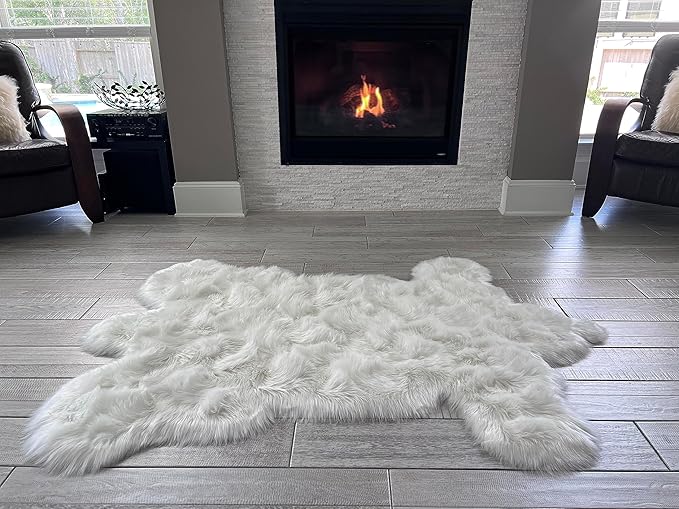 LAMBZY Bear Skin Rug Super Soft Fluffy Faux Fur for Bedroom Floor Sofa Living Room High-Density Plush Shaggy Carpet Sofa Cover Bedside Sheepskin Rug (6'x9', White)