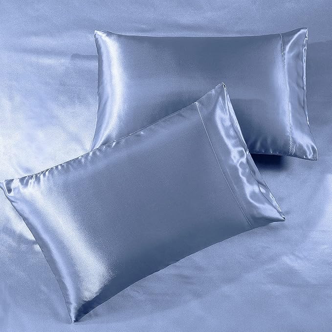 Pure Bedding Satin Sheets Twin [3-Piece, SkyBlue] Hotel Luxury Silky Bed Sheets - Extra Soft 1800 Microfiber Sheet Set, Wrinkle, Fade, Deep Pocket Fitted Sheet, Flat Sheet, Pillow Cases