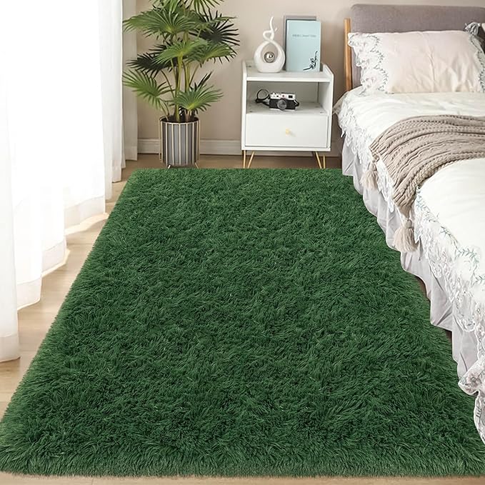 Fluffy Rugs for Bedroom Girls 4x6 Green Shaggy Rug for Living Room Modern Indoor Washable Plush Fuzzy Kids Carpet for Nursery Teen Room Dorm Office