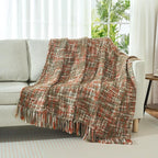 Multi-Color Orange Cable Woven Throw Blanket for Couch,60"X80" Boho Style Textured Blankets for Home Decor,Super Soft Warm Cozy Chunky Blanket with Decorative Tassels for Bed and Sofa