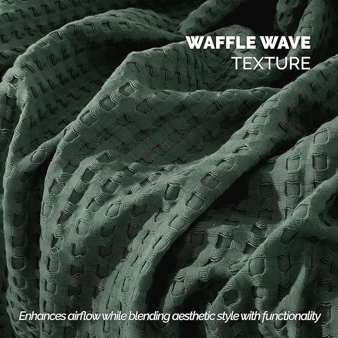 Elegant Comfort Premium 100% Cotton Waffle Blanket - Lightweight Breathable Waffle Weave Bed Blanket - Soft and Warm All Season Blanket for Couch, Sofa and Bed, Full Size 88x88 Inches, Hunter Green