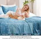 Love's cabin Mineral Blue Comforter Set King - King Size Comforter Set, 3 Pieces Cute Floral Bedding Sets for All Seasons,1 Soft Reversible Botanical Flowers Comforter and 2 Pillow Shams