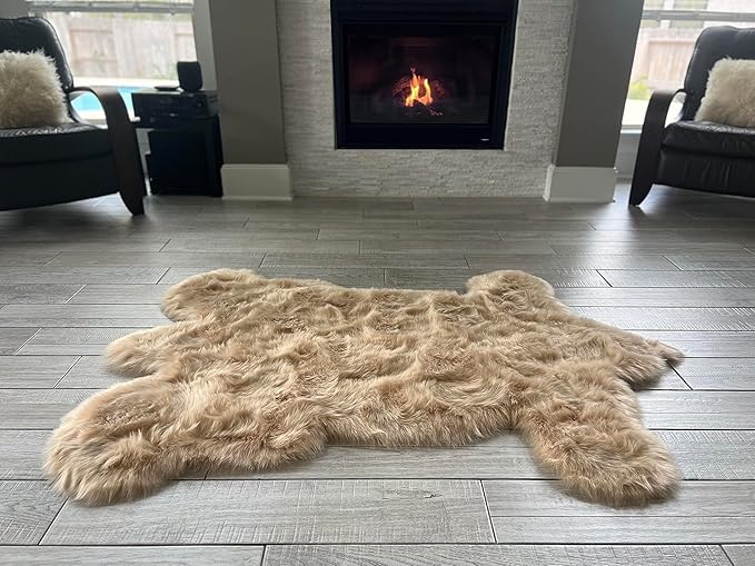 LAMBZY Bear Skin Rug Super Soft Fluffy Faux Fur for Bedroom Floor Sofa Living Room High-Density Plush Shaggy Carpet Sofa Cover Bedside Sheepskin Rug (3'x5', Beige)