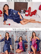 Ekouaer Women's Satin Robe Valentines Lingerie for Women Kimono Bathrobe Short Ruffle Belted Robes Bridesmaids Sleepwear