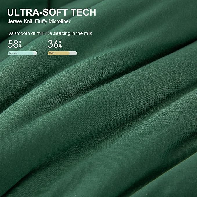 COTTEBED Softness Comforter Set King Size Bed, Jersey Knit Cotton T-Shirt Feel Ultra-Soft Comy Lightweight Bedding Quilt Blanket Pillowsham All Season, California/Cal King Emerald/Hunter/Forest Green