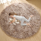 ORINOVA Beige Round Cozy 4ft Shag Rug Washable Furry Soft Area Rug for Living Room Bedroom Cute Nursery Decor Circle Carpet Faux Fur Fluffy Home Décor