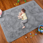 Softlife Area Rug for Bedroom, Fluffy Shag Plush Grey Rugs for Living Room Girls, Shaggy Throw Soft Fuzzy Small Kids Carpet for Dorm Bedside Ultra Cozy Non-Slip Indoor Decor, 4x5.3 Feet