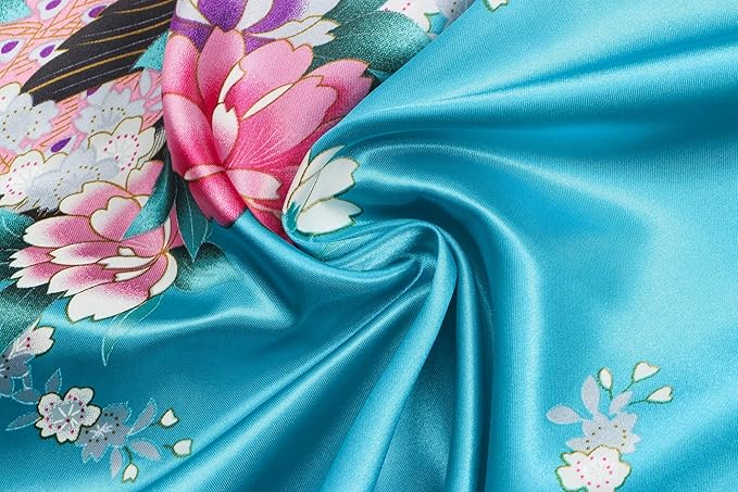 Women's Short Kimono Robes Bride and Bridesmaid Satin Floral Bathrobe Peacock Sleepwear Dressing Gown for Wedding Party