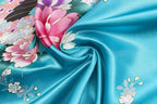 Women's Short Kimono Robes Bride and Bridesmaid Satin Floral Bathrobe Peacock Sleepwear Dressing Gown for Wedding Party
